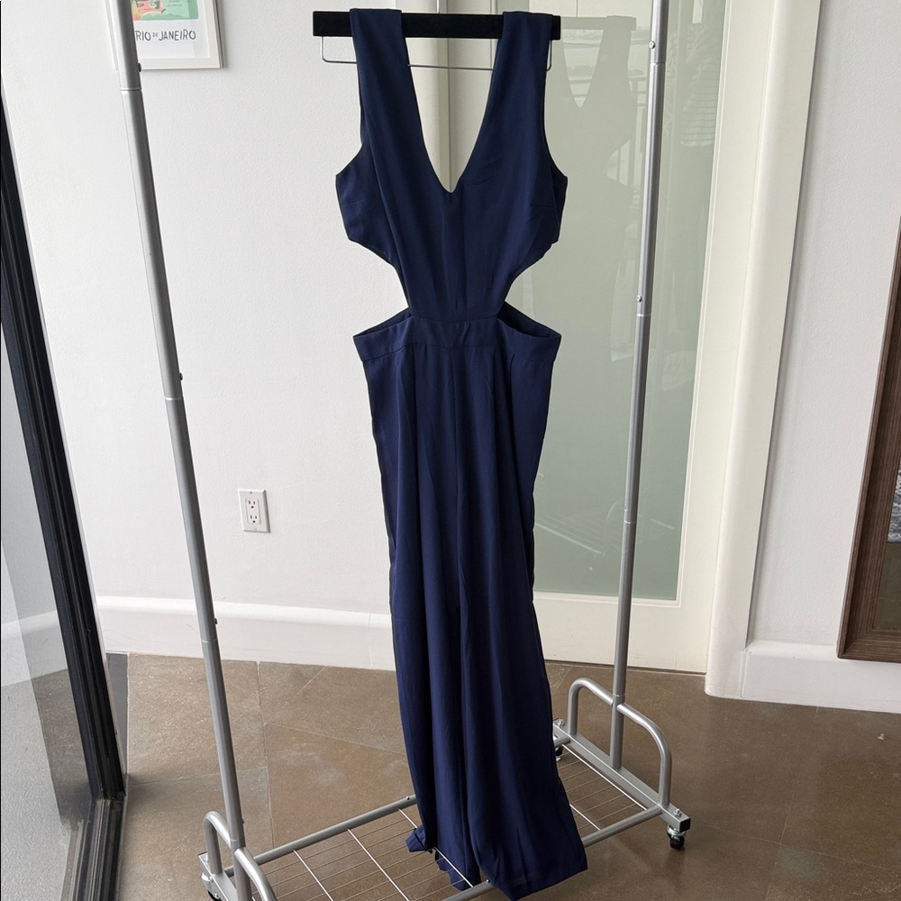 Navy Cutout Jumpsuit with Deep V
